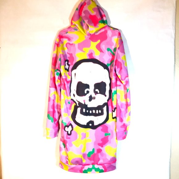 Pink Camouflage Skull Hoodie Long Mini Dress Size Extra Large Sweatshirt Skate - Picture 9 of 13